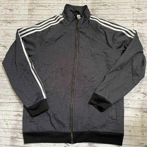 Adidas Mens Jacket Size Medium M Gray Track Jacket Full Zip 3 Stripe Fully Lined